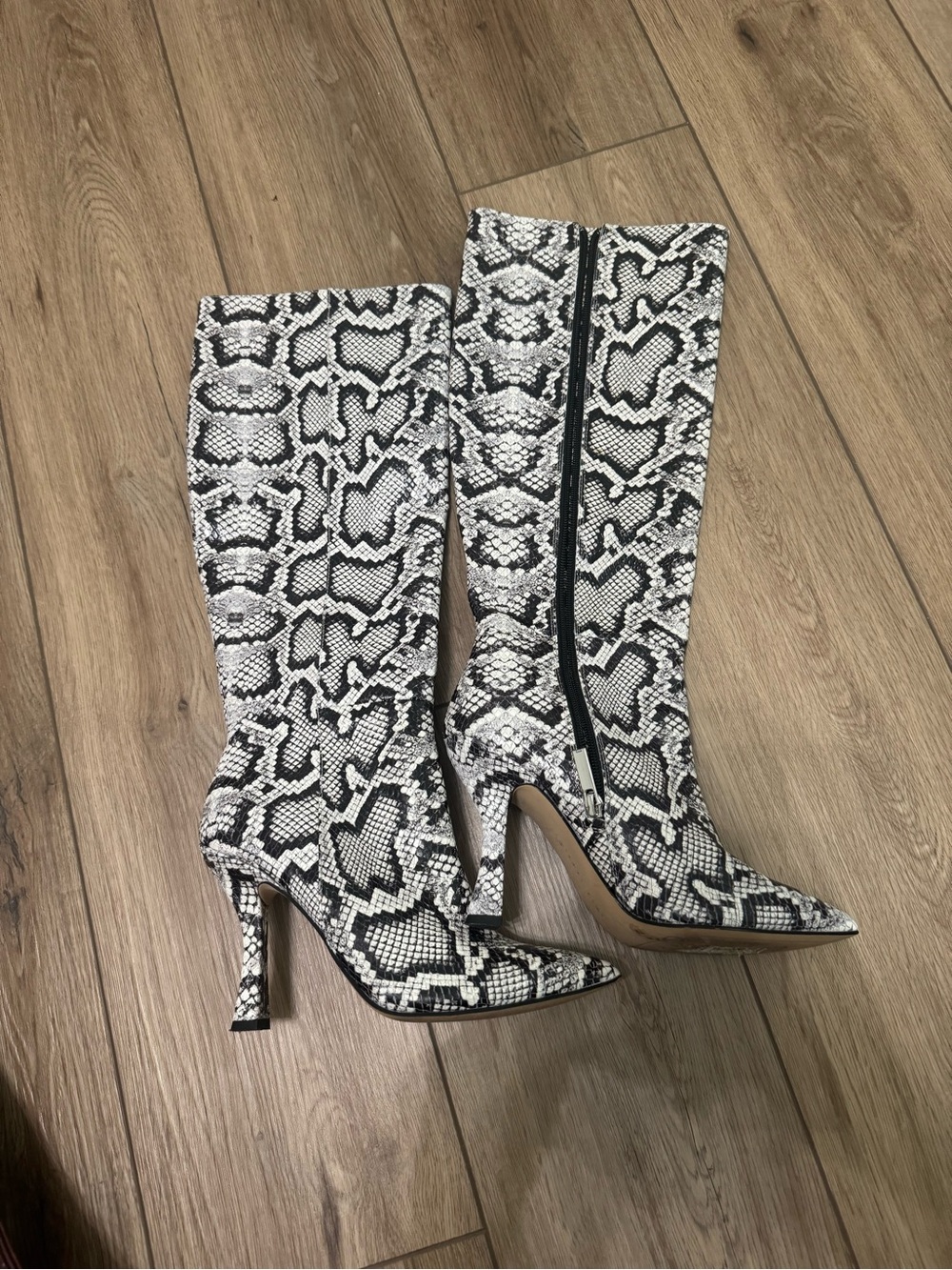 Gianni Bini Black & White Snake-Print Over-the-Knee Boots